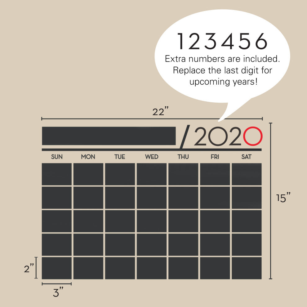 Chalkboard Calendar, 2020 Wall Decal