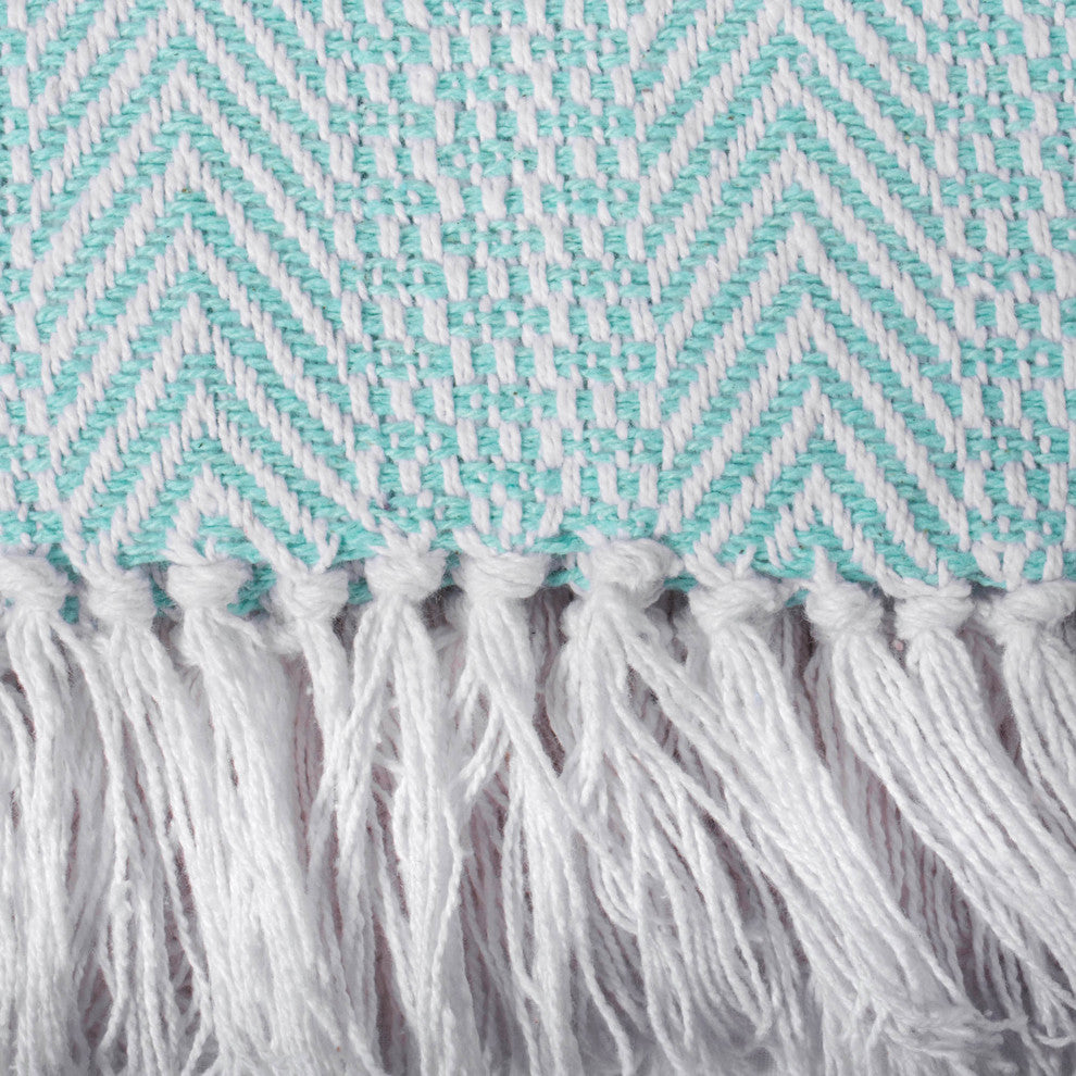 Aqua Herringbone Stripe Throw