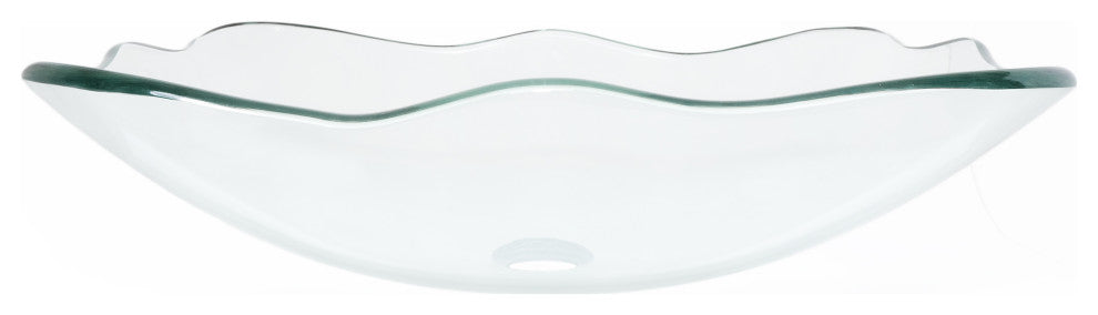 Elegante TIS-317C Clear Scalloped Glass Vessel Bathroom Sink w/ Drain Options, Matte Black