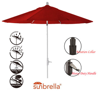 9' Round 360 Rotating Auto Tilt Umbrella, White, Sunbrella, Jockey Red
