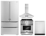 4 Piece, 30" Range 30" Range Hood 24" Dishwasher & Refrigerator