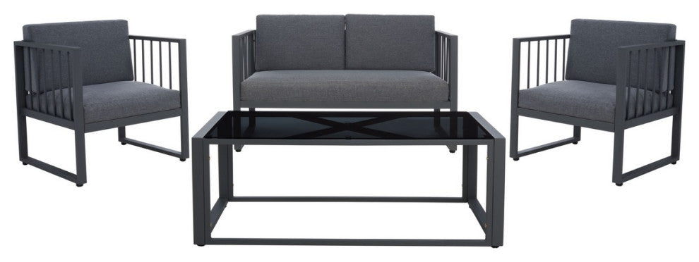 Safavieh Outdoor Holyoke 4 Piece Living Set Grey/Grey Cushion