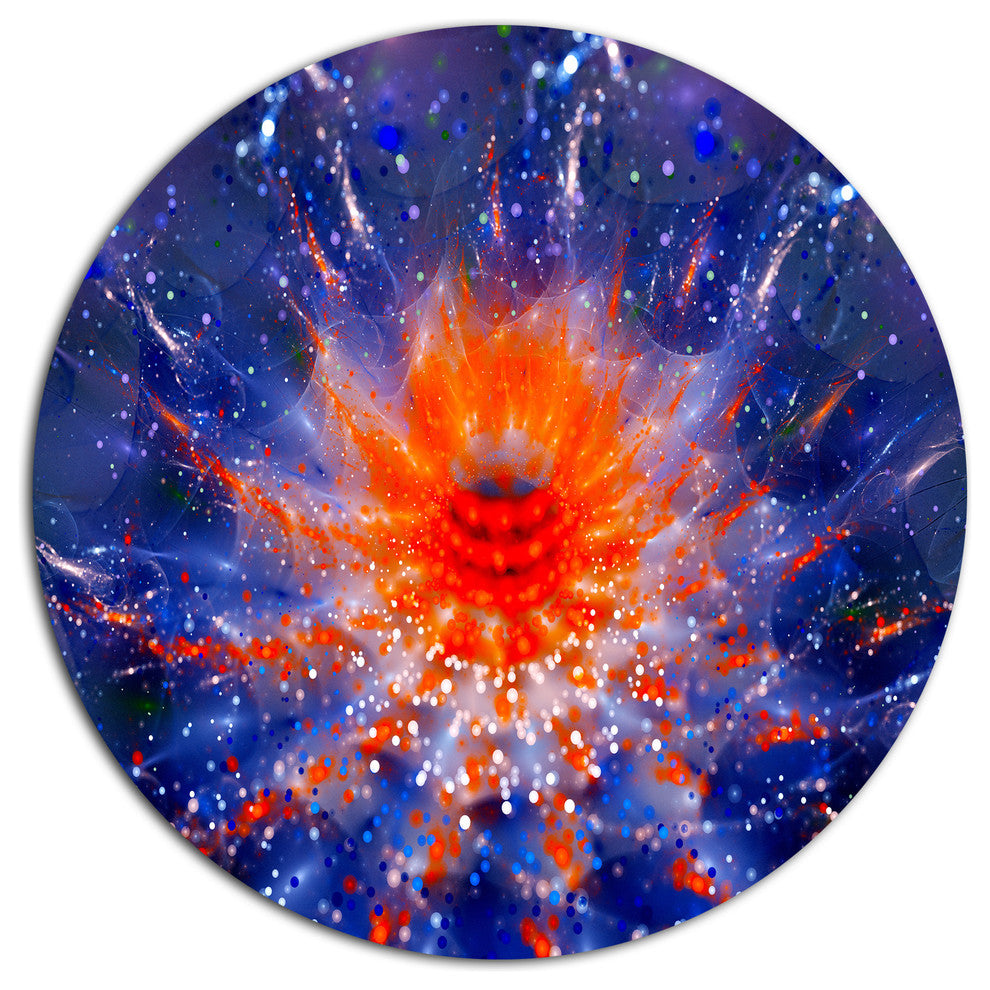 Colorful Glowing Flower In Space, Flower Round Metal Wall Art, 11"