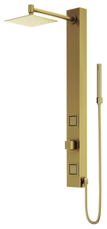 Orchid 39" H x 4" W 2-Jet Retro Shower Panel with Square Shower Head, Matte Brushed Gold