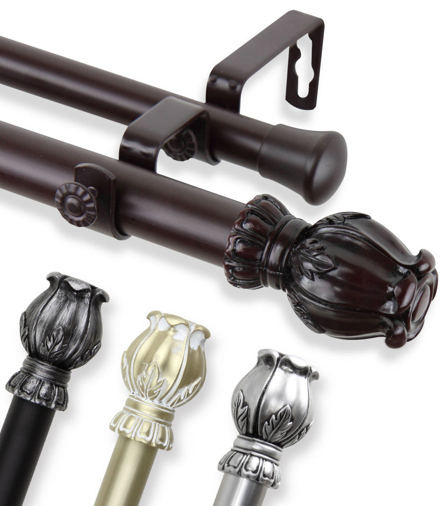 Nichole 1" Double Curtain Rod, Mahogany, 48-84"