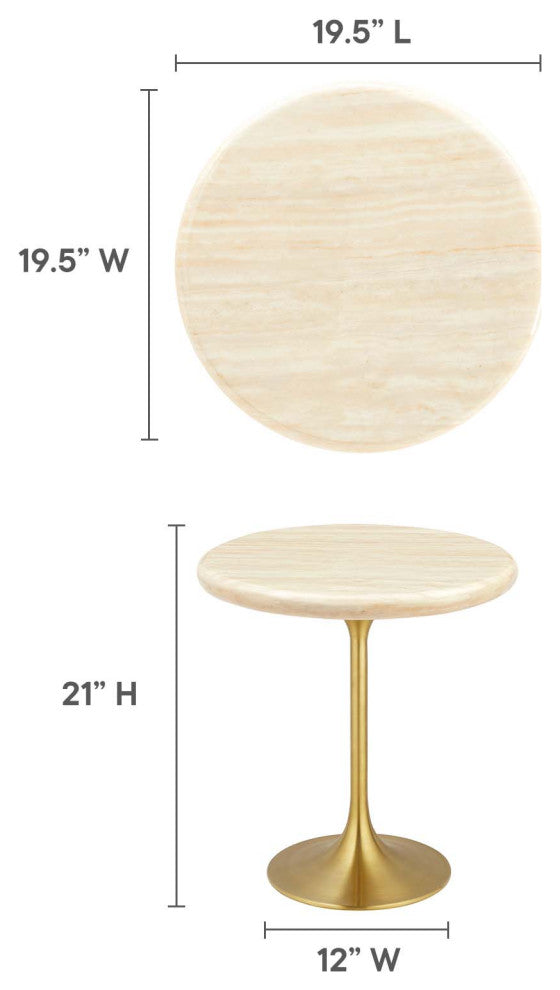 Lippa 20" Round Artificial Travertine Side Table, Gold Travertine