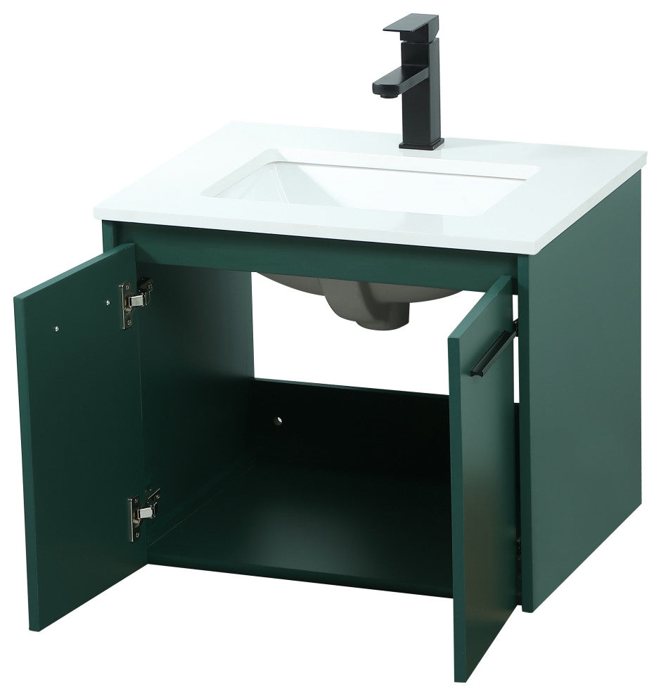 Phoebe Single Bathroom Vanity, Green, 24", Without Backsplash