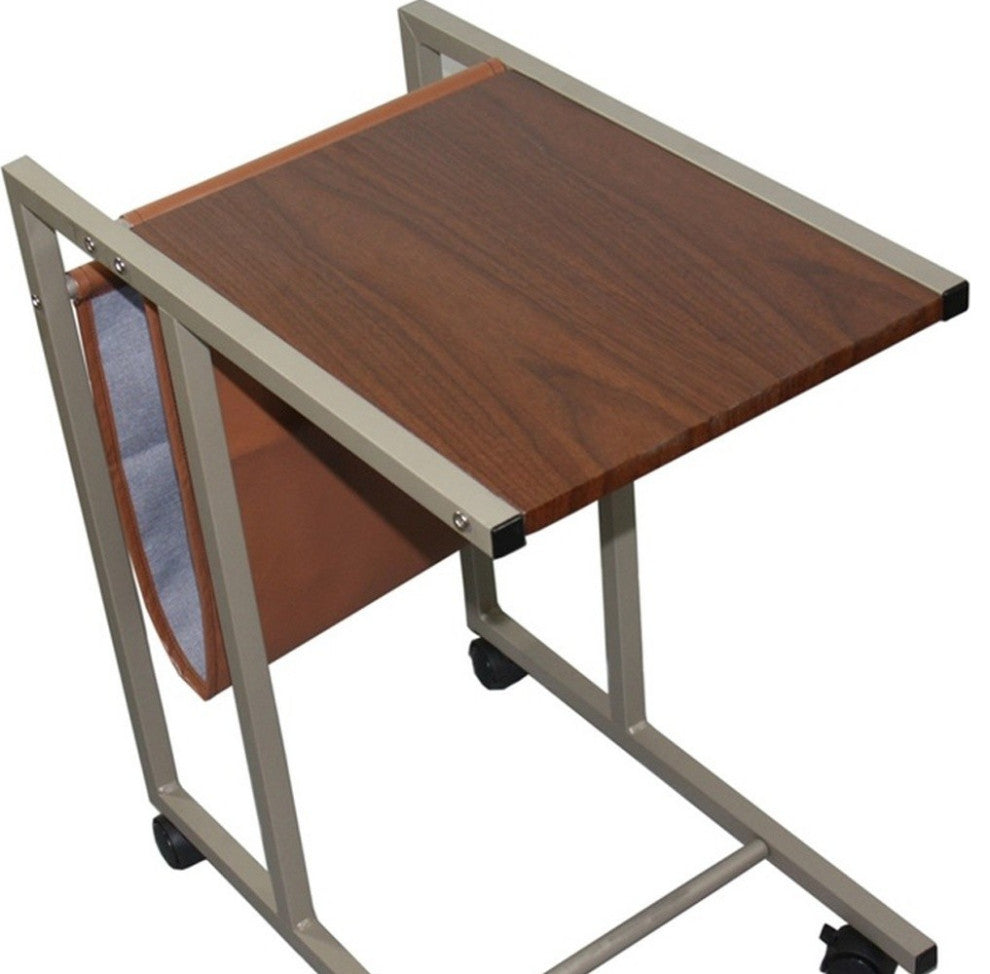 Modern Brown Faux Woodgrain Metal Laptop Cart Desk