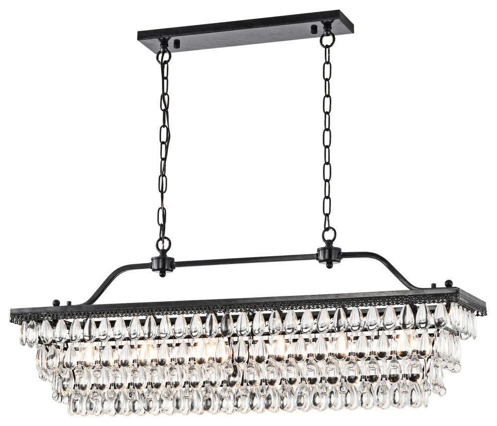 6-Light 40 in. Antique Black Rectangular Crystal Chandelier Dining Room Fixture