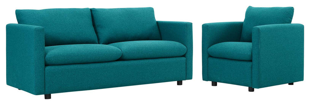 Activate Upholstered Fabric Sofa and Armchair Set Teal
