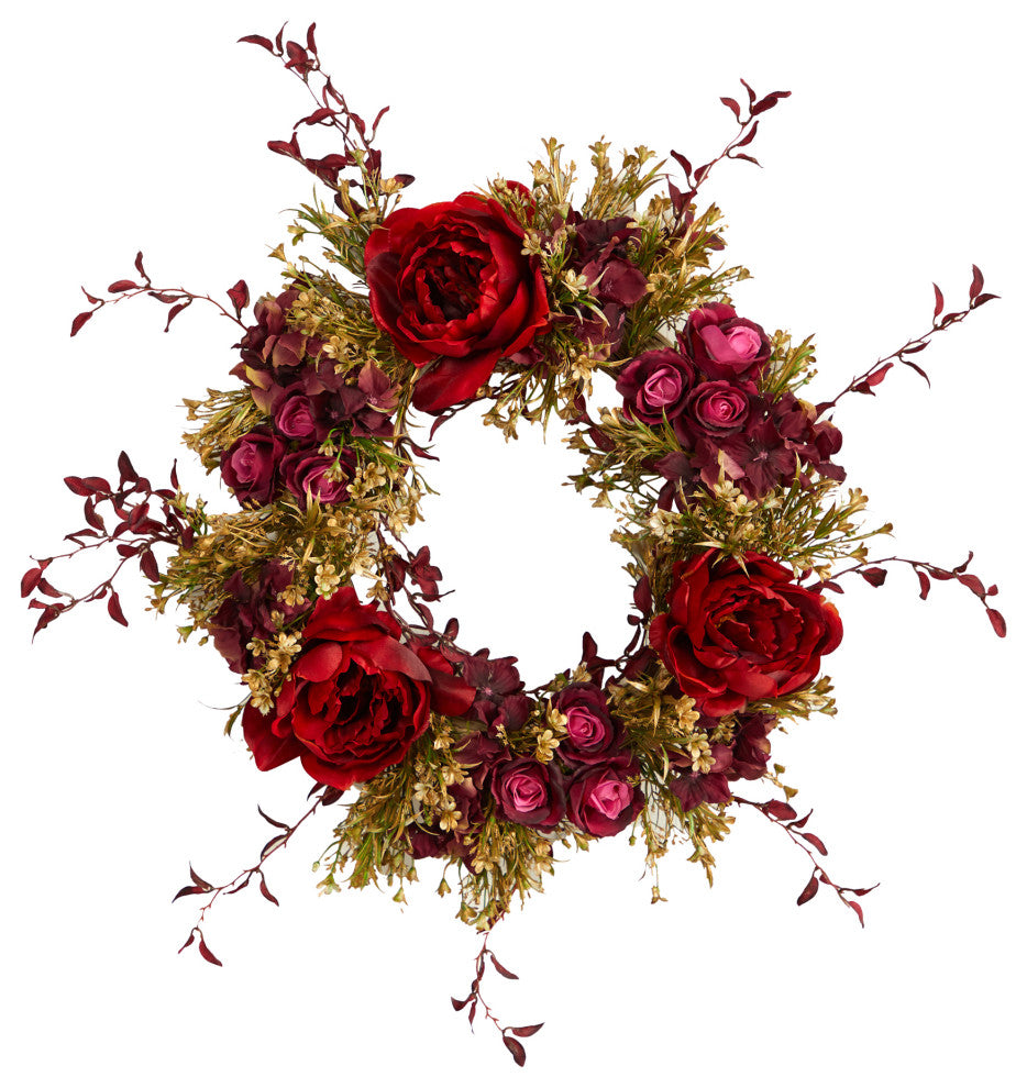 22" Peony and Rose Artificial Wreath