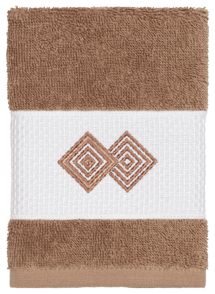 Linum Home Textiles Noah Embellished, Latte, Washcloth, Single