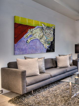 "Cat Martini" Painting Print on Wrapped Canvas, 36"x24"