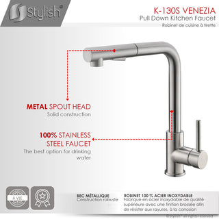K130SK147S Single Handle Pull Down Kitchen Faucet With Cold Water Tap