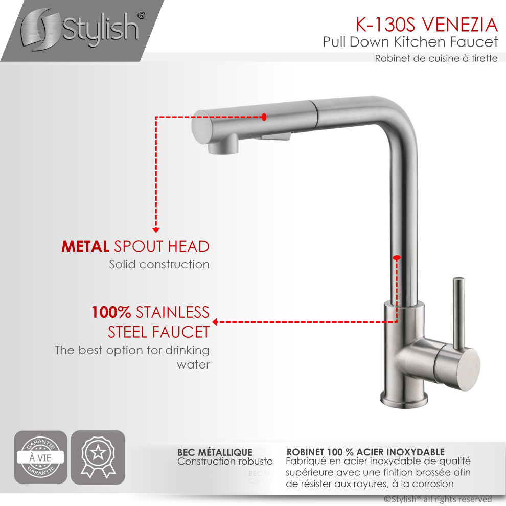 K130SK147S Single Handle Pull Down Kitchen Faucet With Cold Water Tap