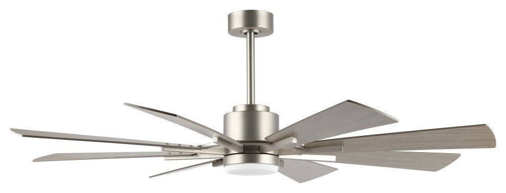 60" Reversible 8-Blade LED Ceiling Fan With Remote, Light, Brushed Nickel/Gray
