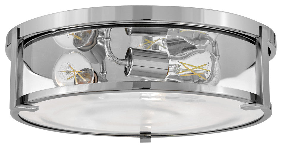 Hinkley Lowell 16" Md Flush Mount Ceiling Light, Chrome + Clear Glass