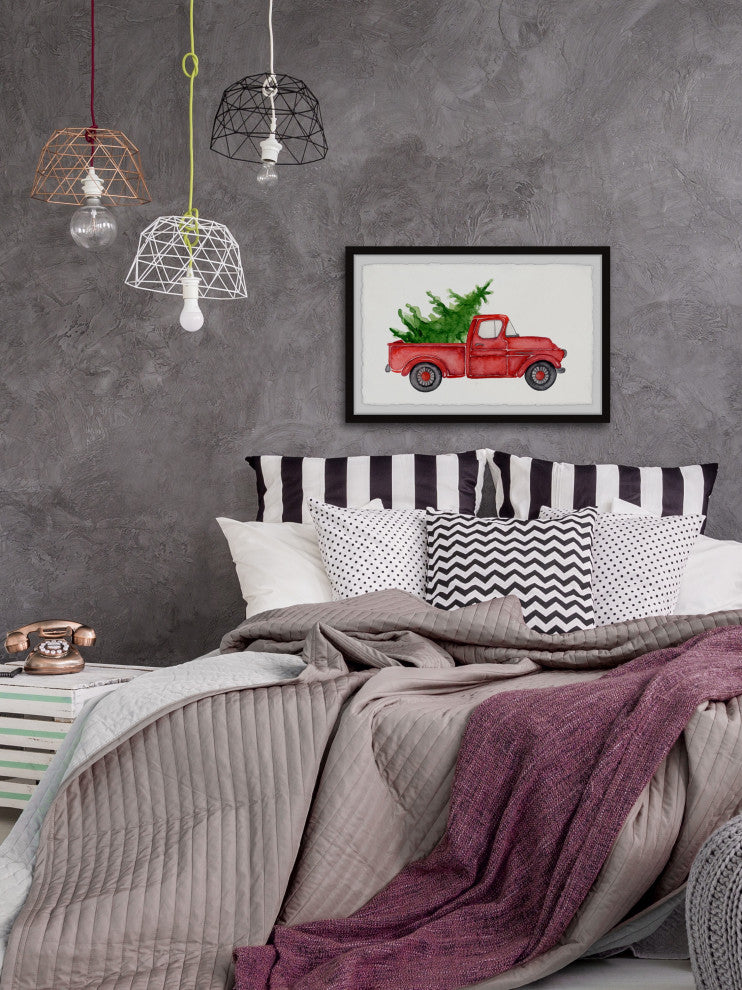 "Rustic Red Pine Truck" Framed Painting Print, 18x12