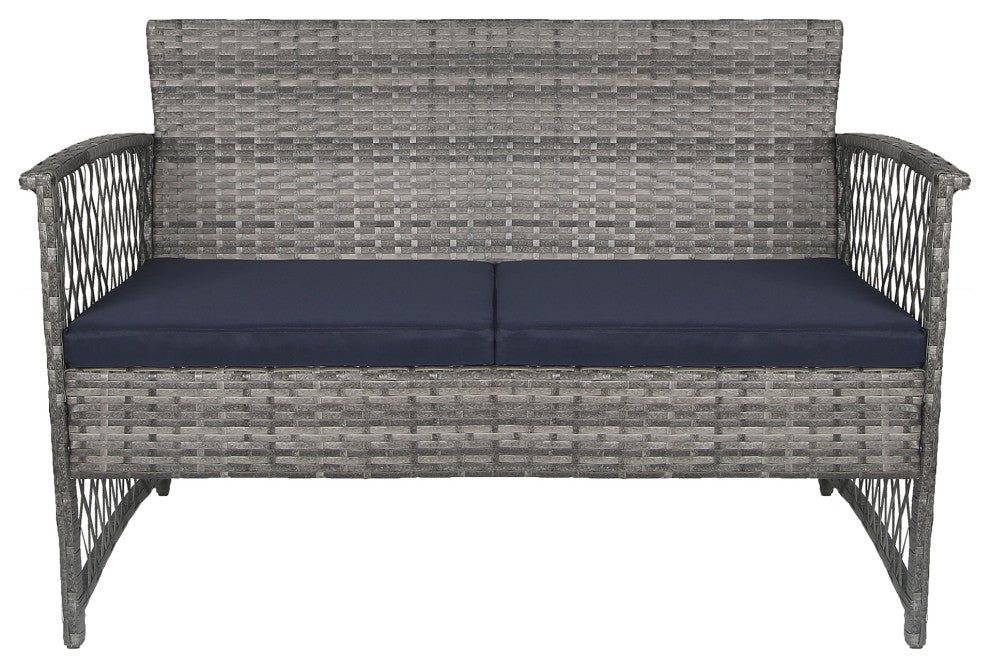 WestinTrends 4PC Outdoor Woven Rattan Wicker Conversation Set Patio Furniture, Navy