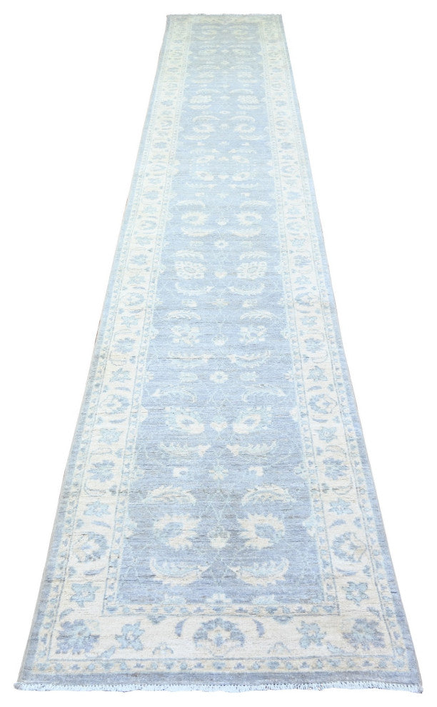 Glaucous Gray Wool Hand Knotted Finer Peshawar XL Runner Oriental Rug 2'6"x14'8"