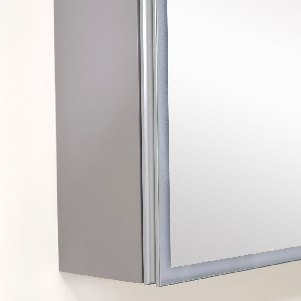Solid Wood Bathroom Medicine Cabinet With Lights, Defogger, Grey, 30"x28"
