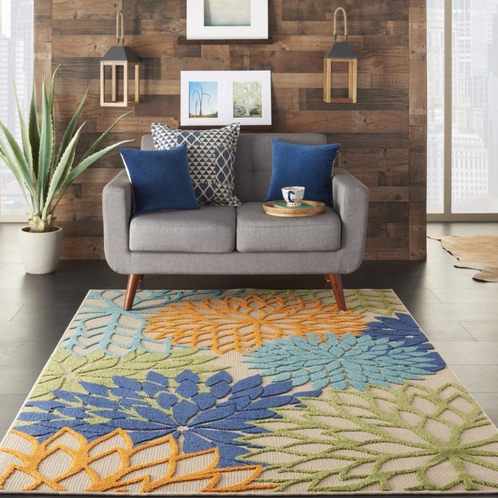 6 x 9 Multicolor Floral Indoor Outdoor Area Rug