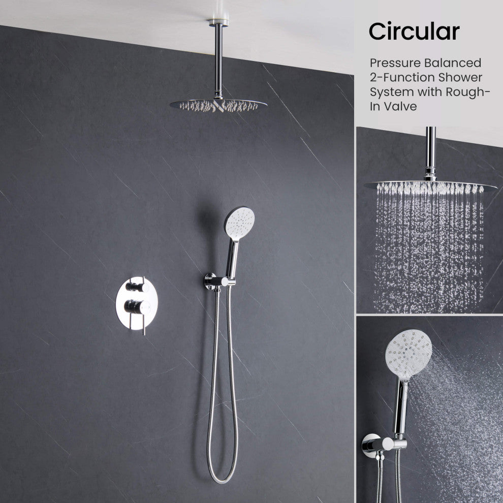 Ceiling Mounted 2-Function Shower System, Rough, Valve, Chrome
