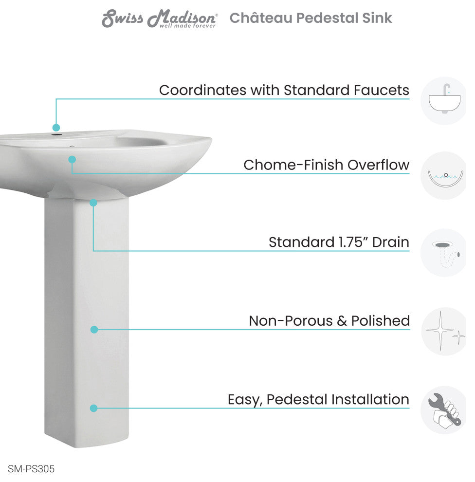 Chateau Pedestal Bathroom Sink Round With Single Faucet Hole