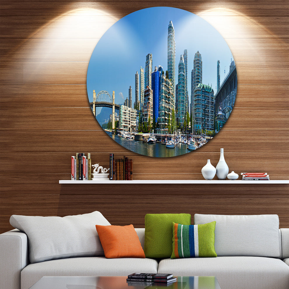 Beautiful View Of Vancouver, Cityscape Photo Round Metal Wall Art, 11"