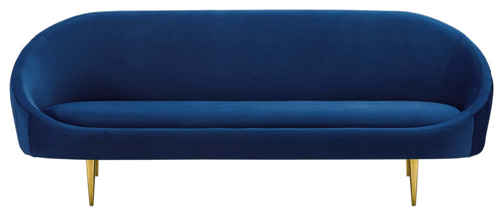 Sublime Vertical Curve Back Performance Velvet Sofa Navy