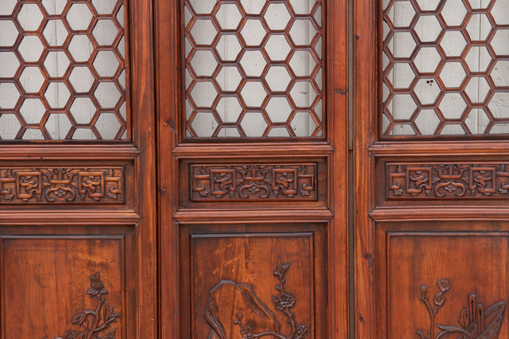 Set of 3 Mid-Century Honeycomb Chinese Panels