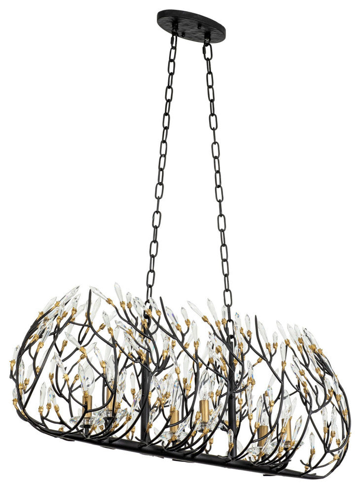 Bask 6-Lt Crystal Linear Pendant - Matte Black/French Gold