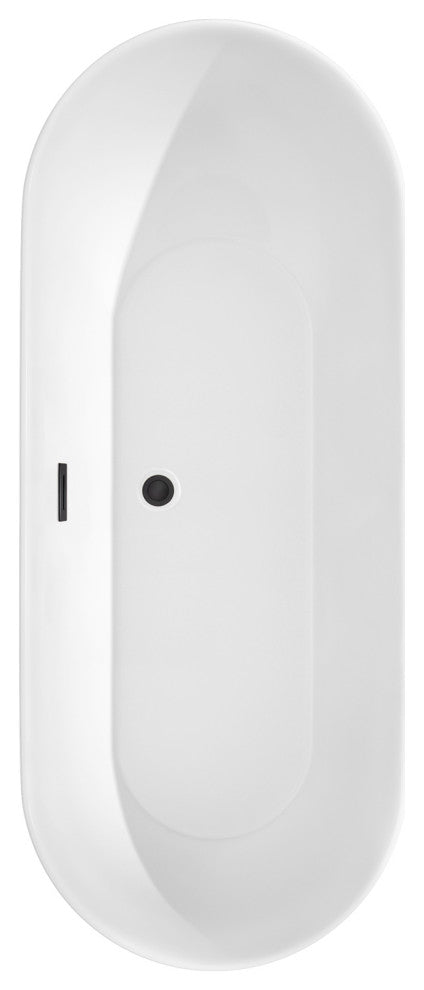 Melissa 71" Freestanding White Bathtub, Matte Black Drain and Overflow Trim