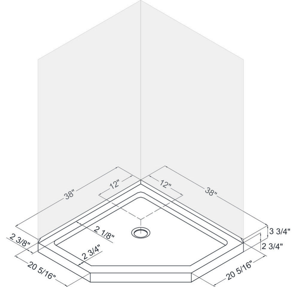 SlimLine 38"x38" Neo-Angle Shower Tray, Black Finish
