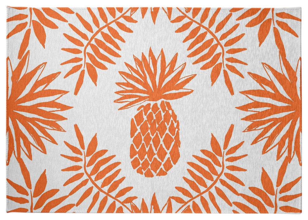 Pineapple Leaves Spring Chenille Rug, Orange, 5'x7'