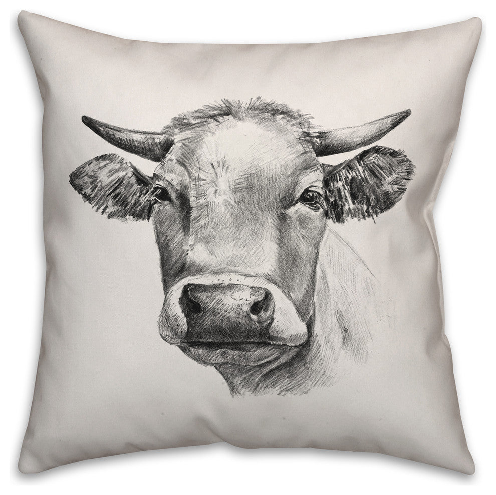 Charcoal Cow Sketch 26x26 Throw Pillow