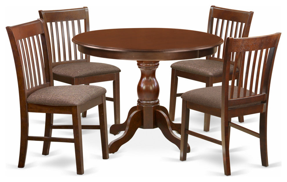 5 Pc Kitchen Set, Mahogany Wood Table, 4 Mahogany Kitchen Chairs