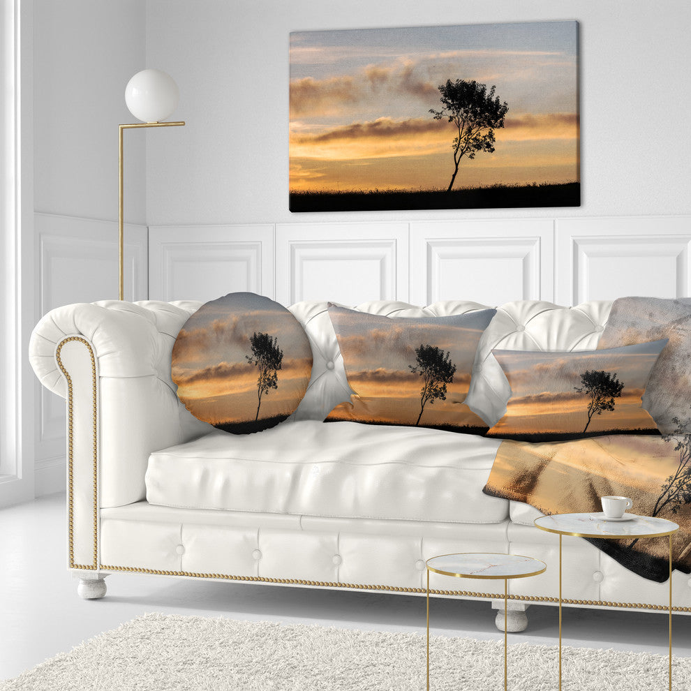Lonely Tree Silhouette Rightwards Landscape Printed Throw Pillow, 12"x20"