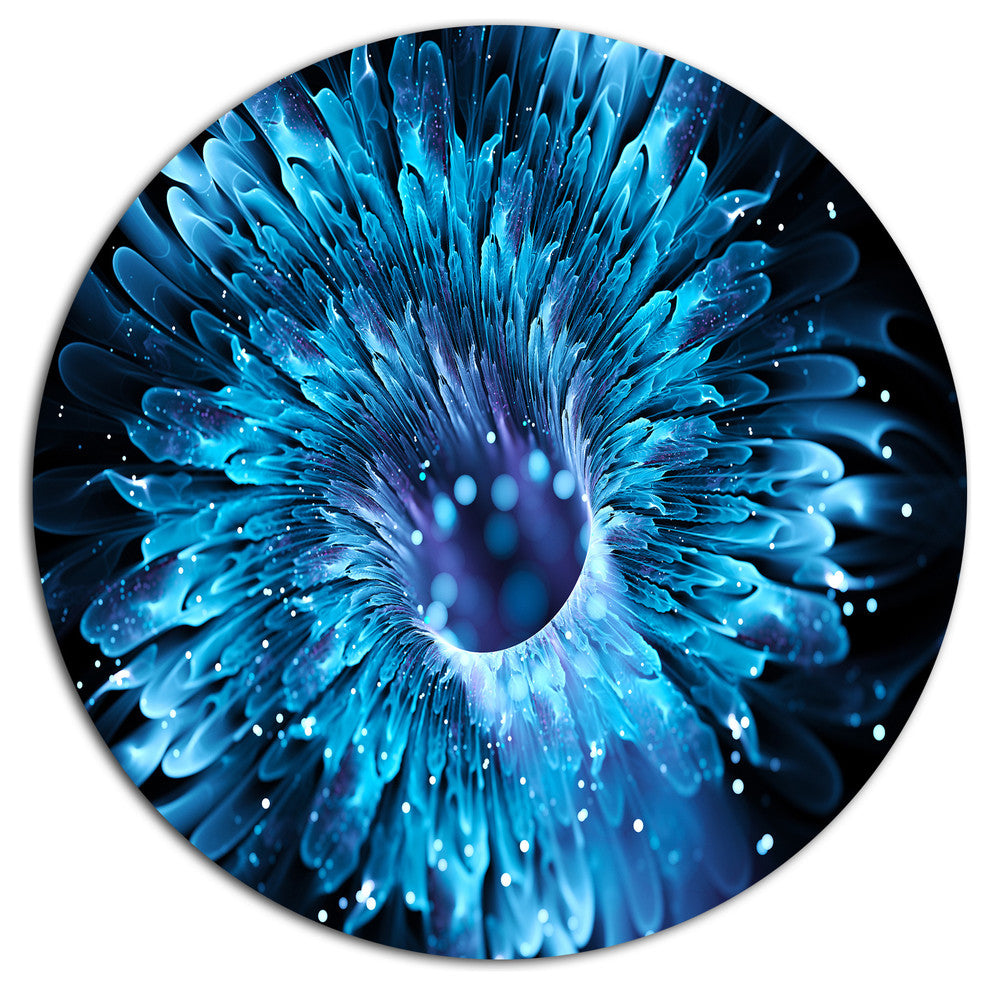 Blue Magical Wormhole Fractal, Abstract Large Disc Metal Wall Art, 11"