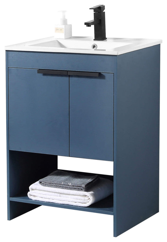 Phoenix Bath Vanity With Ceramic Sink - Full Assembly Required, Navy Blue, 24 Inch