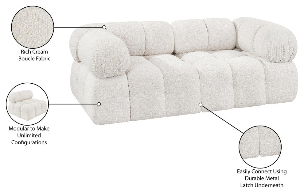 Ames Boucle Fabric Modular Sofa, Cream, 2-Piece: 2 Corner Chair