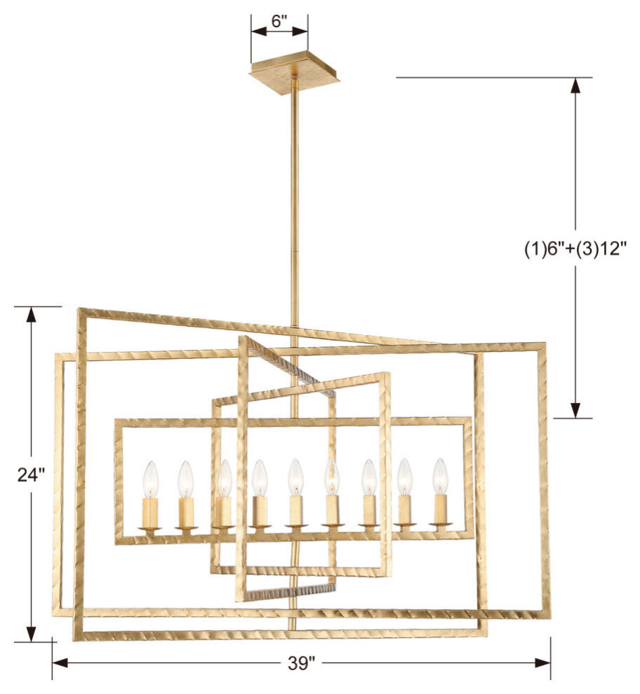 Capri 9 Light Antique Gold Chandelier