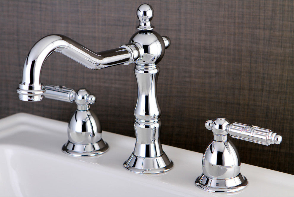 Heritage Two Handle 8" to 14" Widespread Lavatory Faucet with Brass Pop-up