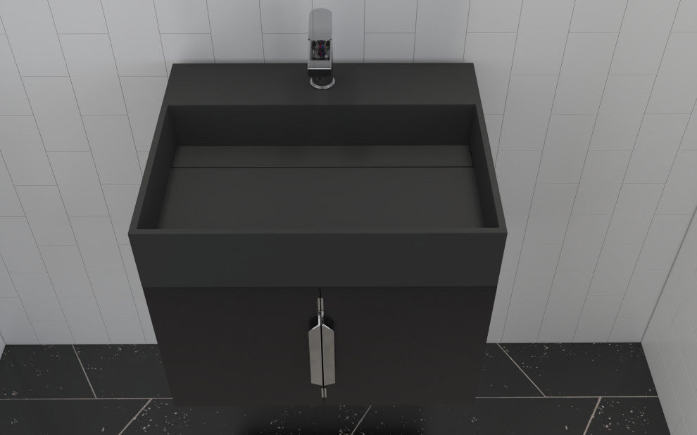 CastelloUSA Amazon 24" Wall Mounted Bathroom Vanity Set, Black, Black Top, Chrome Handles