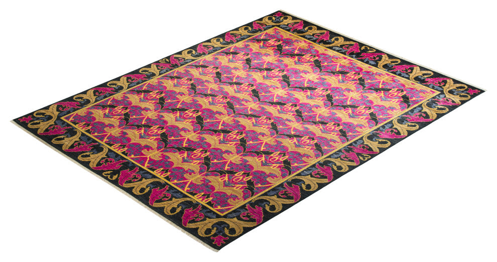 Arts and Crafts, One-of-a-Kind Hand-Knotted Area Rug Black, 7'10"x10'3"