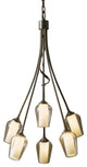 Flora 6 Arm Chandelier, Dark Smoke Finish, Opal and Seeded Glass