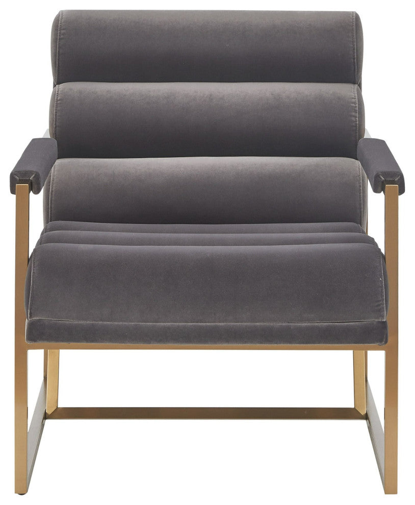 Modrest Anton Modern Grey Velvet, Brass Accent Chair