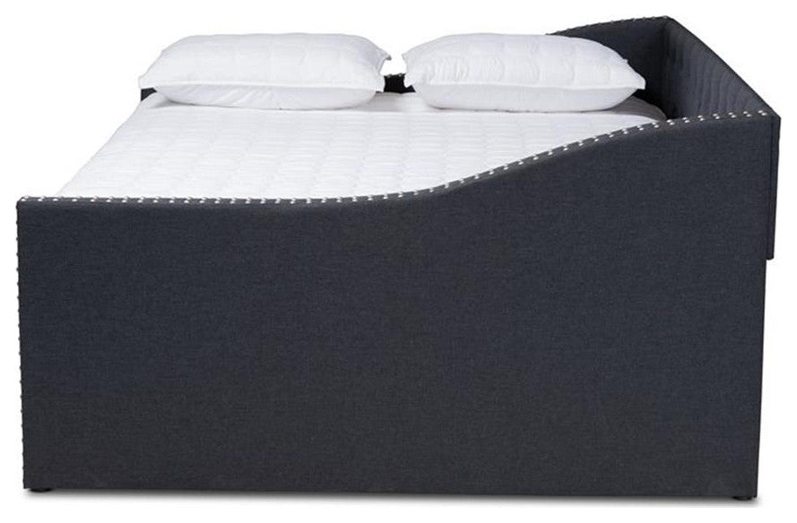 Haylie Dark Grey Fabric Upholstered Full Size Daybed With Roll-Out Trundle Bed