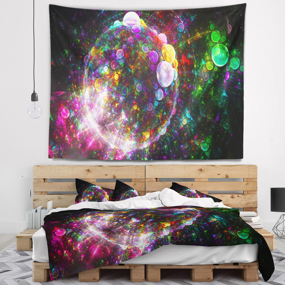 Multi Color Fractal Spherical Bubbles Abstract Wall Tapestry, 92"x78"