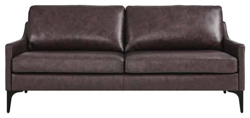 Modway Corland Modern Style Leather and Metal Sofa in Brown Finish